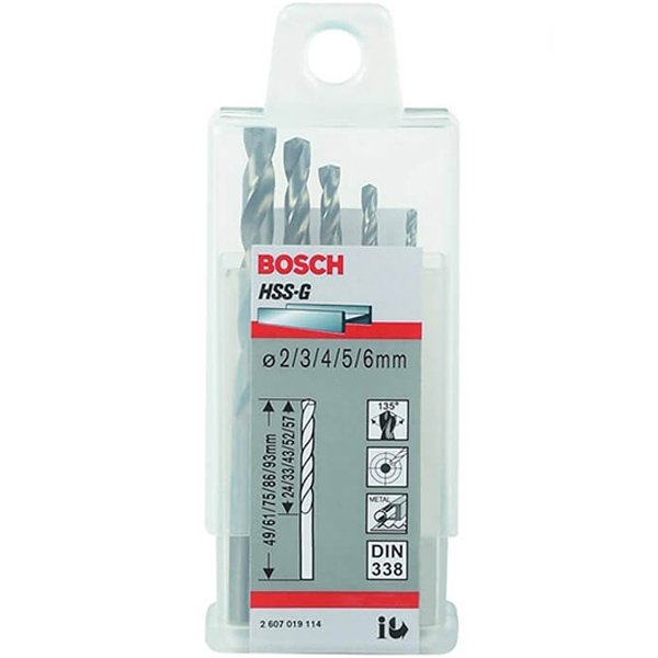 Bộ 5 mũi khoan sắt Bosch HSS-G ( 2/3/4/5/6mm)
