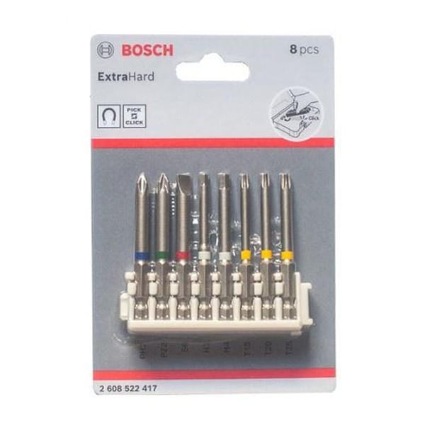 Bộ vặn vít extra hard 65mm PH2 PZ SL6 T15,20,25, H3,4 (8 món) Bosch