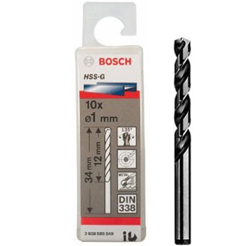 Bộ 10 mũi khoan sắt Bosch HSS-G 1mm