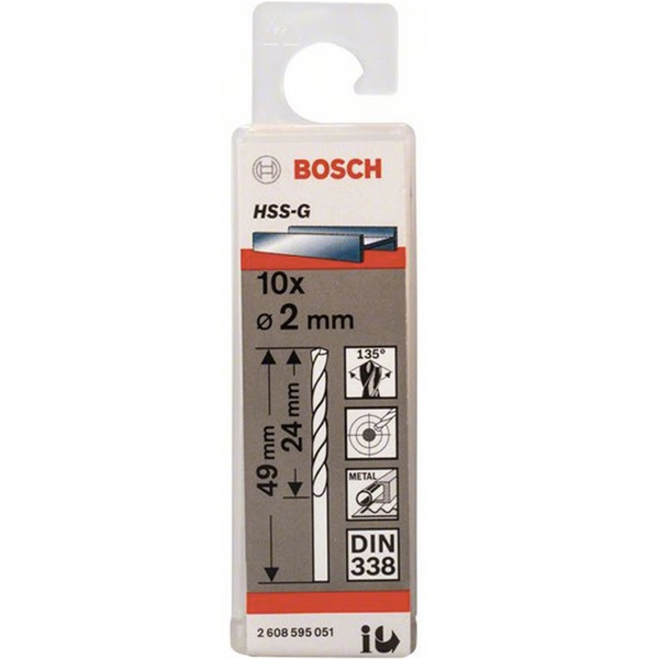 Bộ 10 mũi khoan sắt Bosch HSS-G 2mm