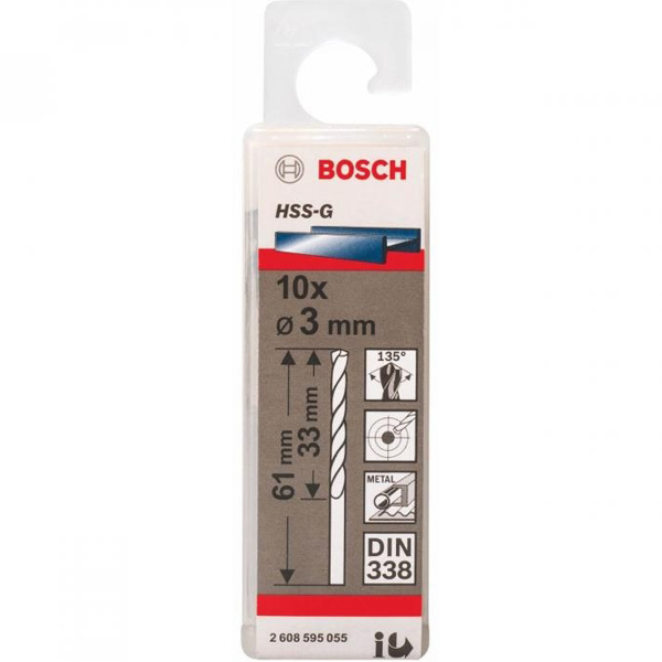 Bộ 10 mũi khoan sắt Bosch HSS-G 3mm