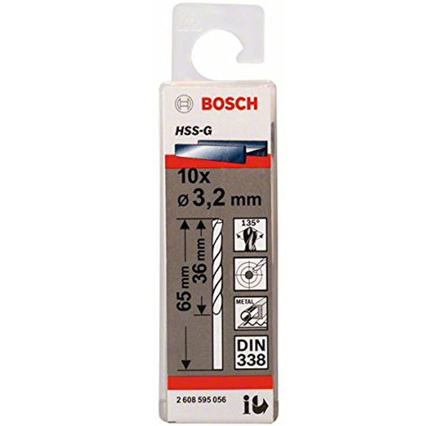 Bộ 10 mũi khoan sắt Bosch HSS-G 3.2mm