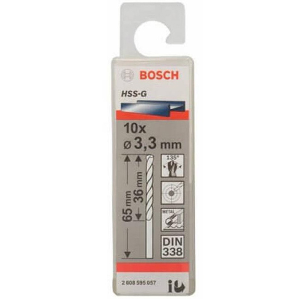 Bộ 10 mũi khoan sắt Bosch HSS-G 3.3mm