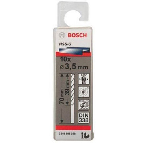 Bộ 10 mũi khoan sắt Bosch HSS-G 3.5mm
