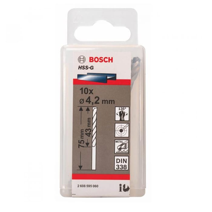 Bộ 10 mũi khoan sắt Bosch HSS-G 2608595060 (4.2mm)