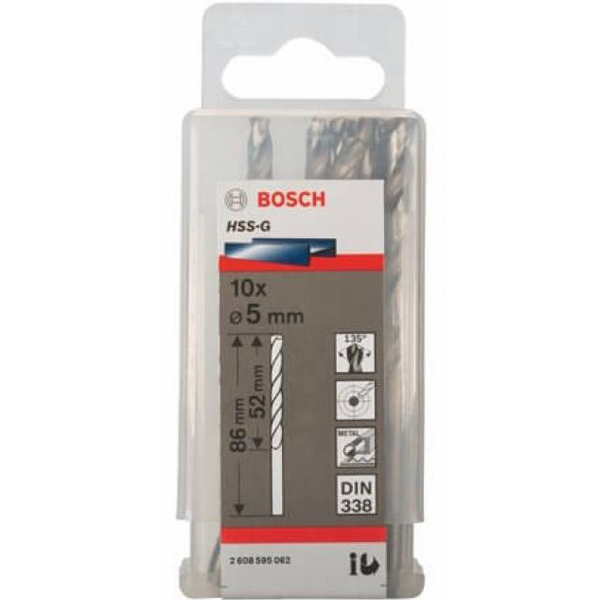 Bộ 10 mũi khoan sắt Bosch HSS-G 5mm