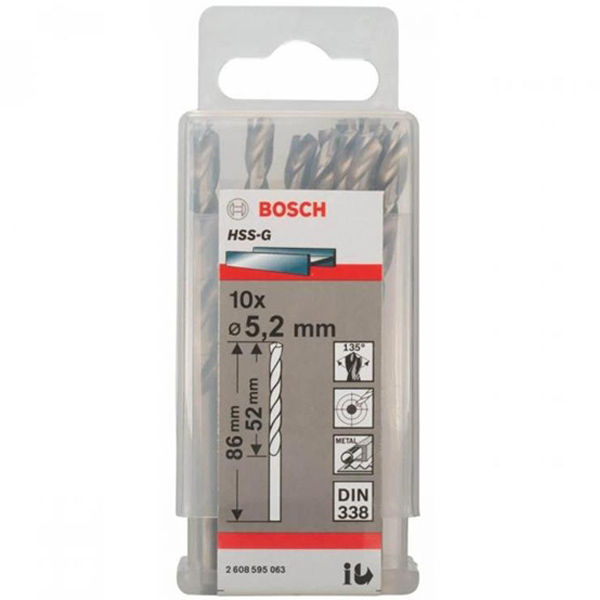 Bộ 10 mũi khoan sắt Bosch HSS-G 5.2mm