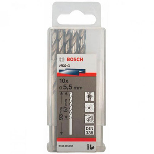Bộ 10 mũi khoan sắt Bosch HSS-G 5.5mm