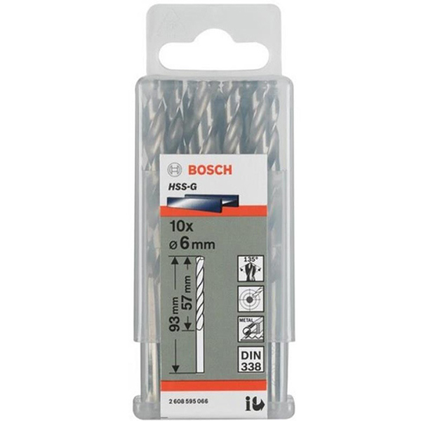 Bộ 10 mũi khoan sắt Bosch HSS-G 6mm