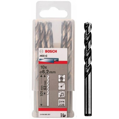 Bộ 10 mũi khoan sắt Bosch HSS-G 6.2mm