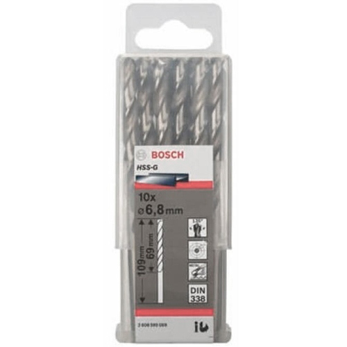 Bộ 10 mũi khoan sắt Bosch HSS-G 6.8mm