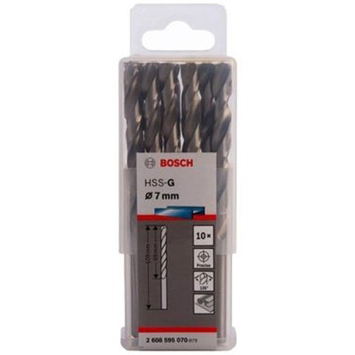 Bộ 10 mũi khoan sắt Bosch HSS-G 7mm