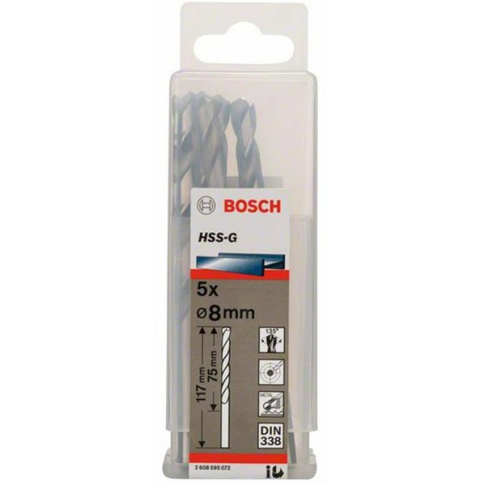 Bộ 5 mũi khoan sắt Bosch HSS-G 8.0mm