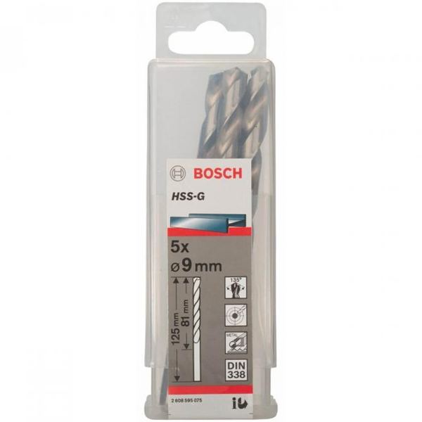 Bộ 5 mũi khoan sắt Bosch HSS-G 9.0mm