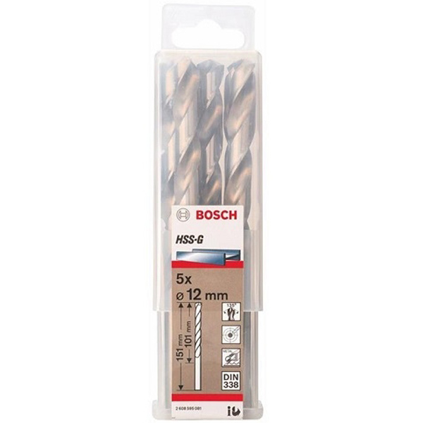 Bộ 5 mũi khoan sắt Bosch HSS-G 12mm