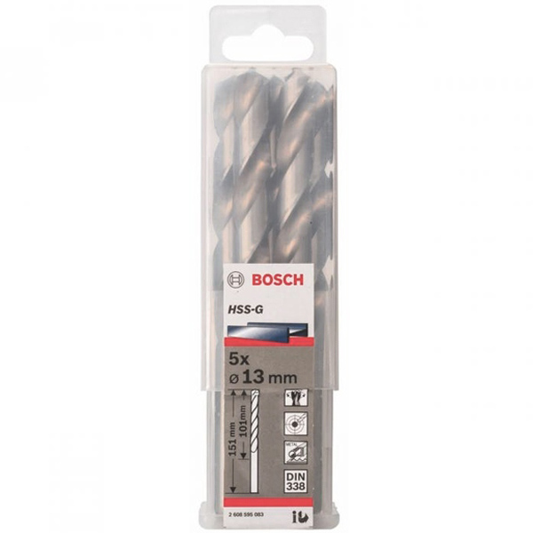 Bộ 5 mũi khoan sắt Bosch HSS-G 13mm