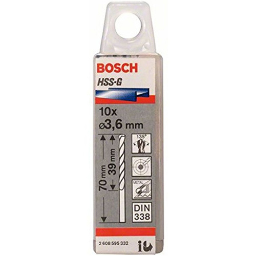 Bộ 10 mũi khoan sắt Bosch HSS-G 3.6mm