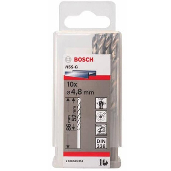 Bộ 10 mũi khoan sắt Bosch HSS-G 4.8mm