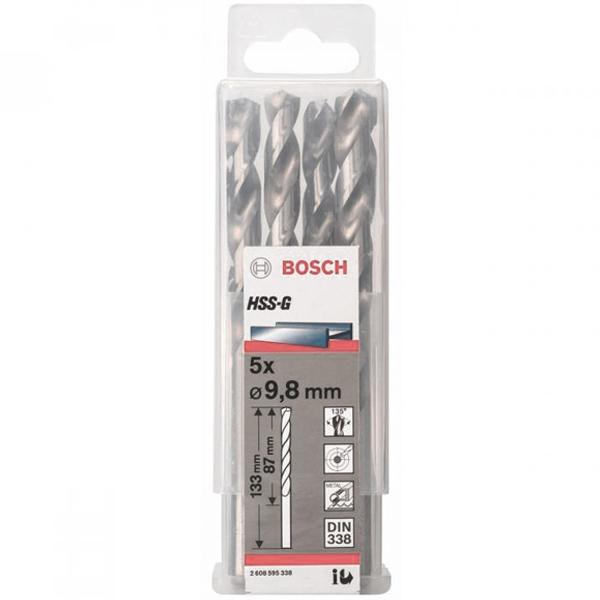 Bộ 5 mũi khoan sắt Bosch HSS-G 9.5mm