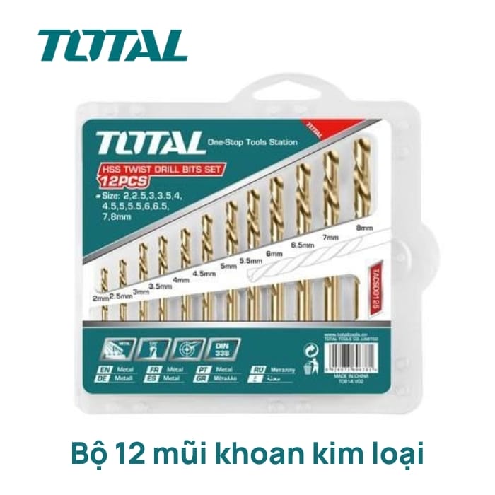Bộ 12 mũi khoan kim loại Total TACSD0125