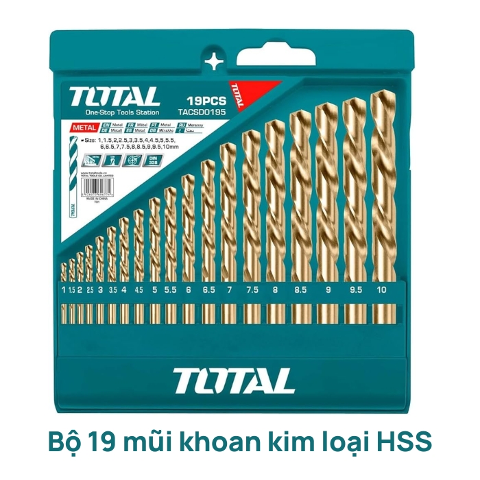 Bộ 19 mũi khoan kim loại HSS Total TACSD0195