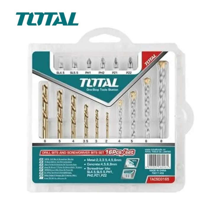 Bộ 16 mũi khoan sắt thép, bê tông & mũi bắt vít Total TACSD3165