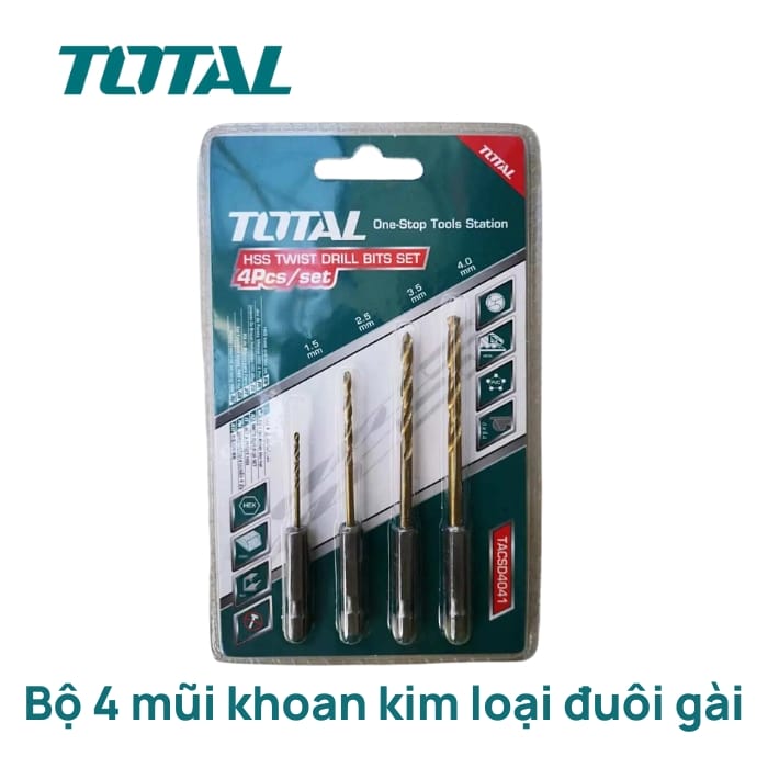 Bộ 4 mũi khoan kim loại đuôi gài Total TACSD4041