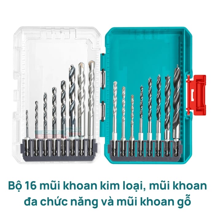 Bộ 16 mũi khoan kim loại, mũi khoan đa chức năng và mũi khoan gỗ TACSDL11606