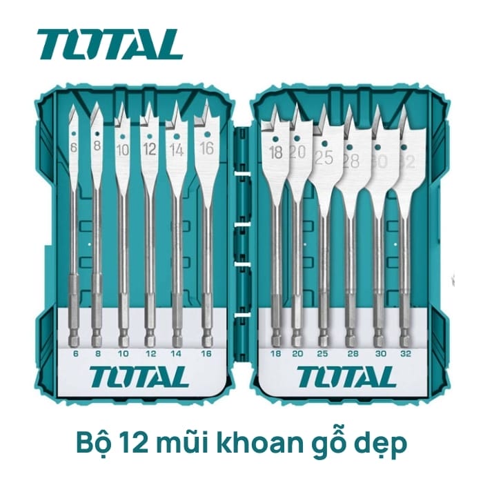 Bộ 12 mũi khoan gỗ dẹp chuôi lục giác Total TACSDL1201