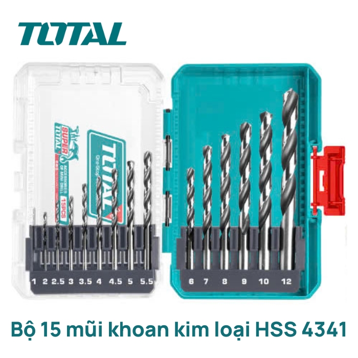 Bộ 15 mũi khoan sắt HSS 4341 Total TACSDL51506