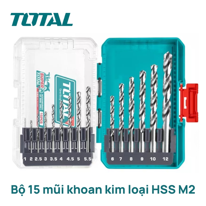 Bộ 15 mũi khoan sắt HSS M2 Total TACSDL51508