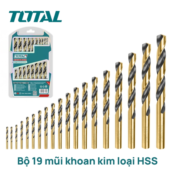Bộ 19 mũi khoan kim loại HSS Total TAKSDB9195