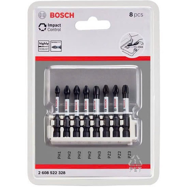 Bộ 8 đầu vặn vít Impact Control 50mm PH1, PH2 (3x), PH3, PZ2 (2x), PZ3