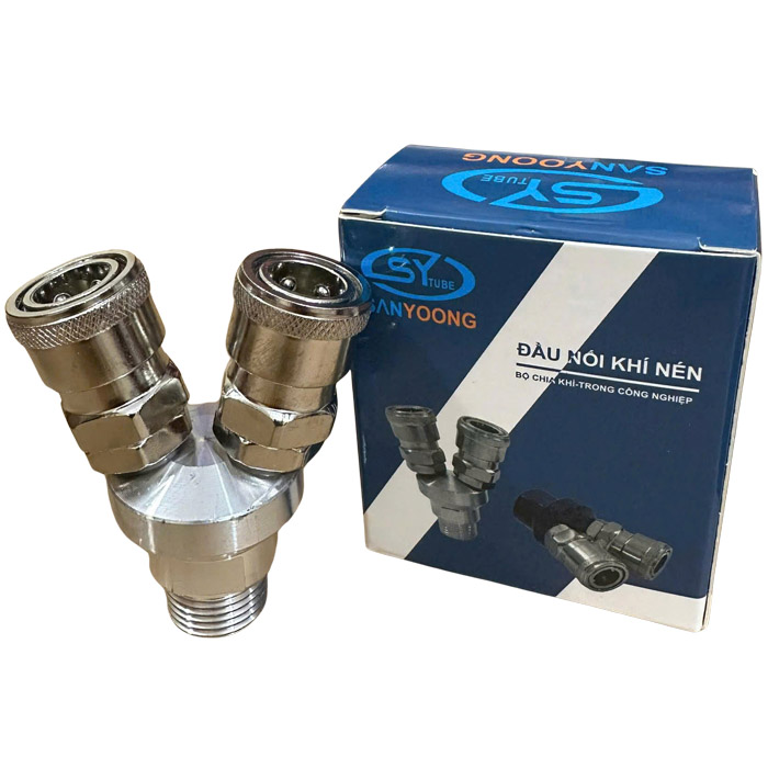 Bộ chia khí nén 2 chạc ren ngoài Sanyoong