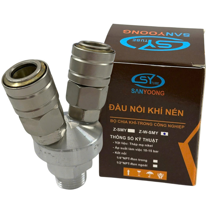 Bộ chia khí nén 2 chạc ren ngoài Sanyoong tự động