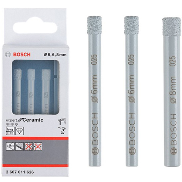 Bộ 3 mũi khoan gạch, đá kim cương Bosch 6+6+8mm