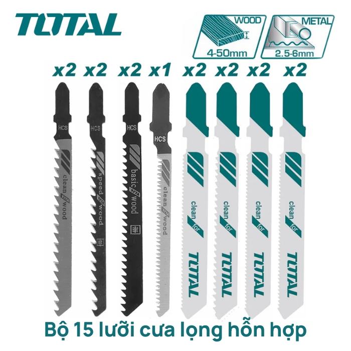 Bộ 15 lưỡi cưa lọng nhôm, gỗ và kim loại Total TAC1501