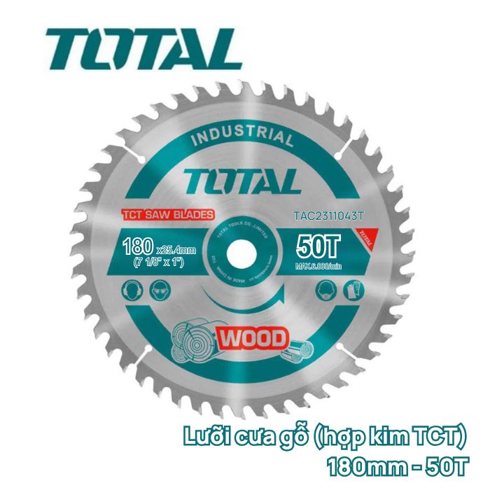 Lưỡi cưa gỗ TCT (mỏng) 1T8*60R  180mm Total TAC2311043T