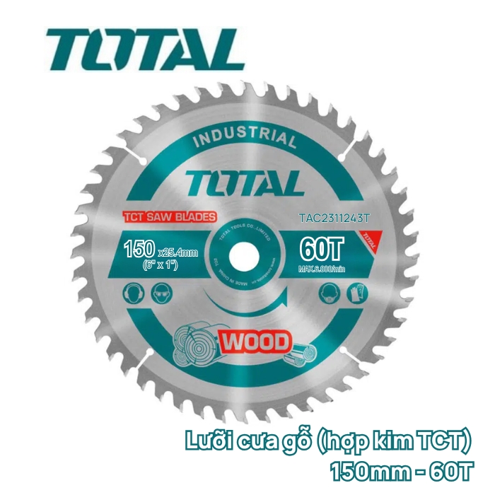 Lưỡi cưa gỗ TCT (mỏng) 150mm 1T5*60R Total TAC2311243T