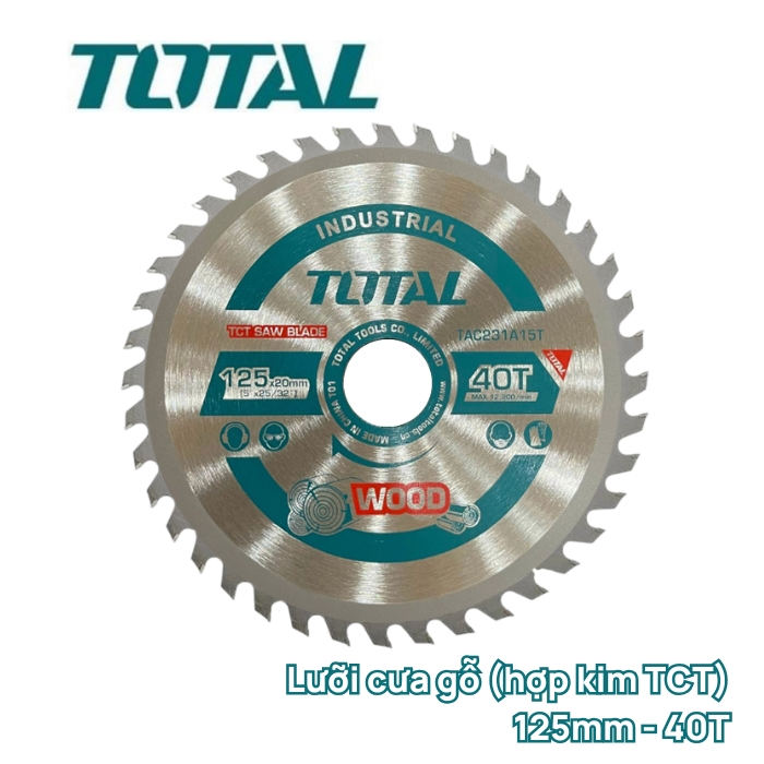 Lưỡi cưa gỗ TCT (mỏng) 125mm 1T25*40R Total TAC231A15T