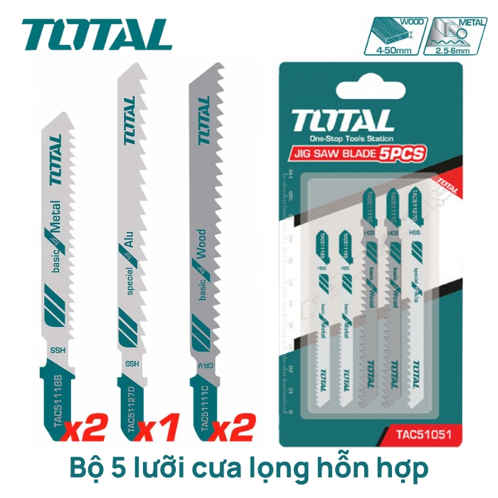 Bộ 5 lưỡi cưa lọng hỗn hợp Total TAC51051