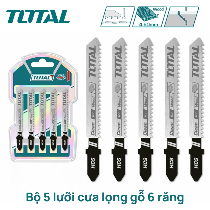 Bộ 5 lưỡi cưa lọng gỗ 6 răng Total TJSBT101D