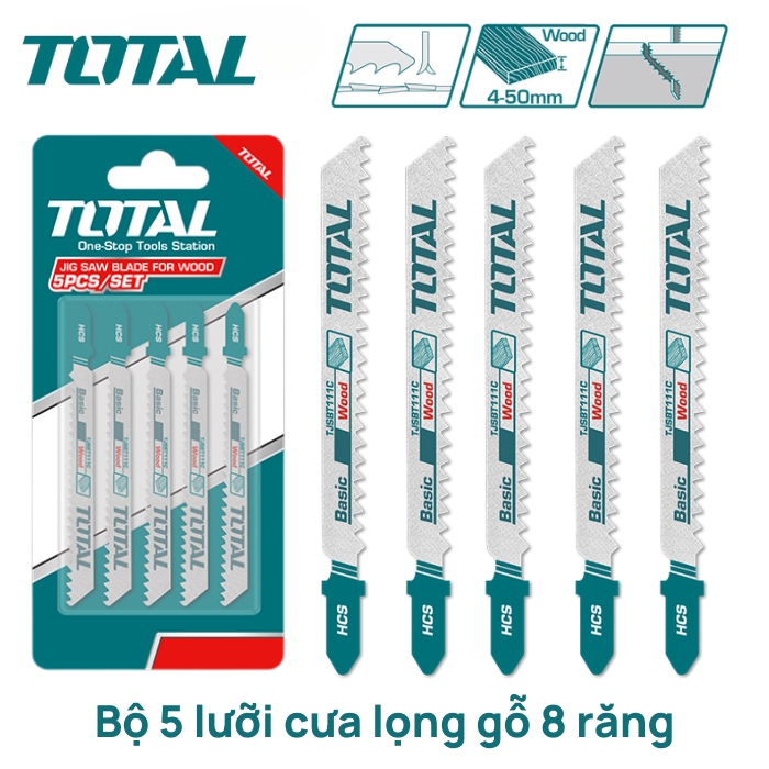 Bộ 5 lưỡi cưa lọng gỗ 8 răng Total TJSBT111C