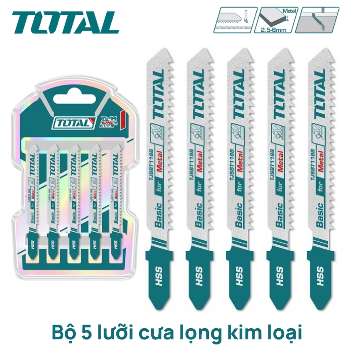 Bộ 5 lưỡi cưa lọng kim loại 12 răng Total TJSBT118B