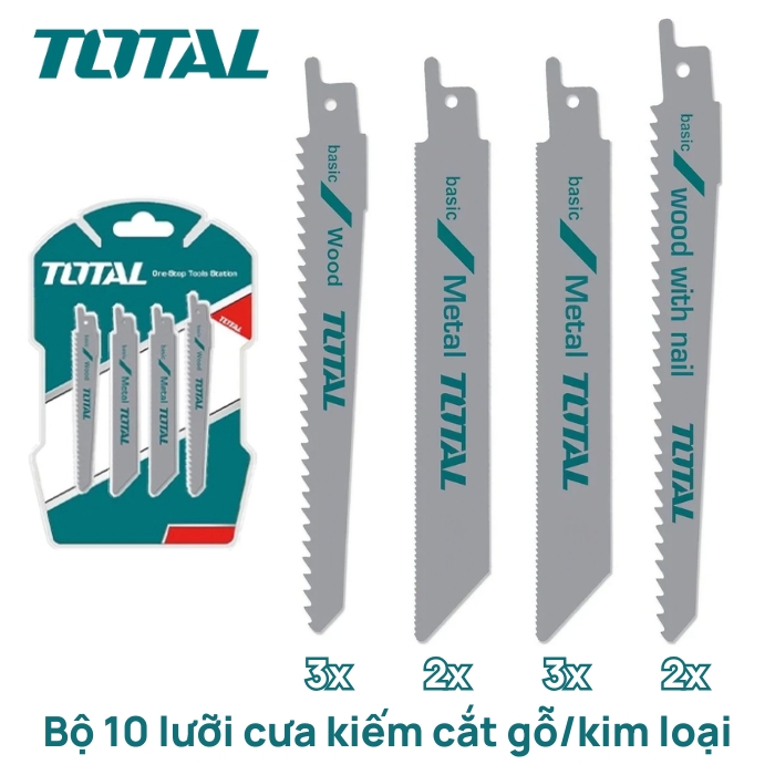 Bộ 10 lưỡi cưa kiếm cắt gỗ có đinh và kim loại Total TRSB1001